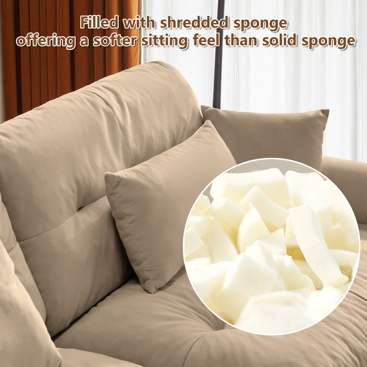 Over Size Modern Two-Seater Sofa with Ottoman, Velvet 2-Seater