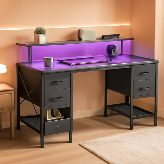 47 Inch Computer Desk With 4 Drawers And Led Lights
