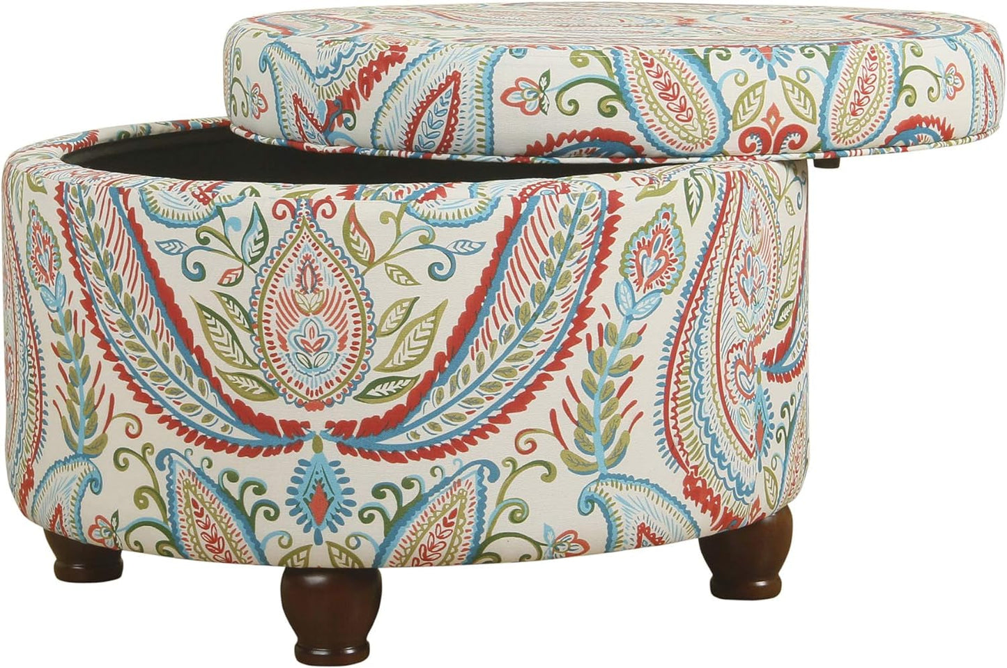 Large Upholstered Round Storage Ottoman Living Room
