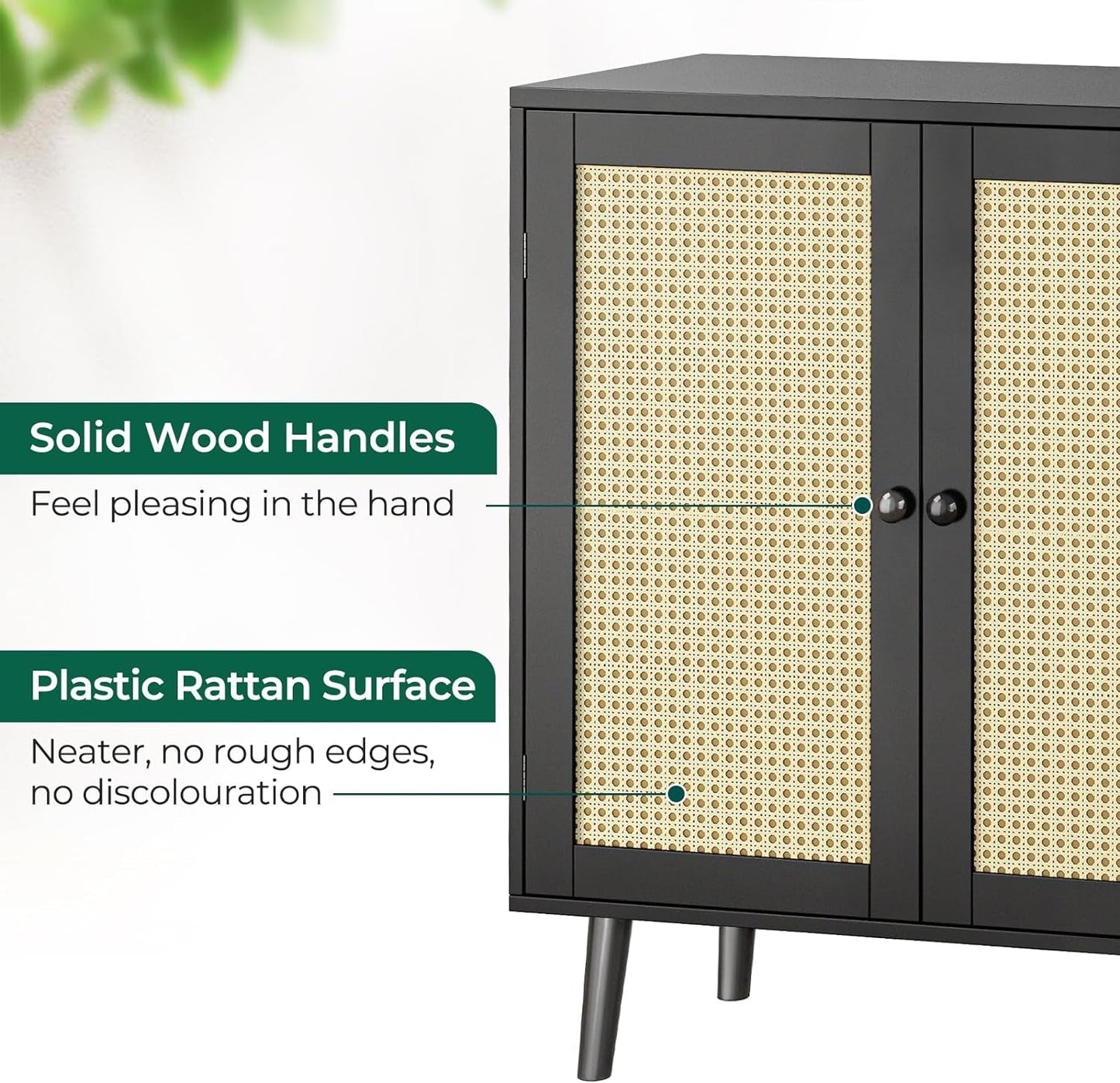 Buffet Cabinet With Black Finish And Rattan Doors Storage