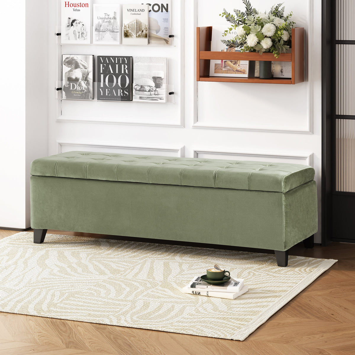 Stylish Tufted Storage Ottoman with Nailhead Trim