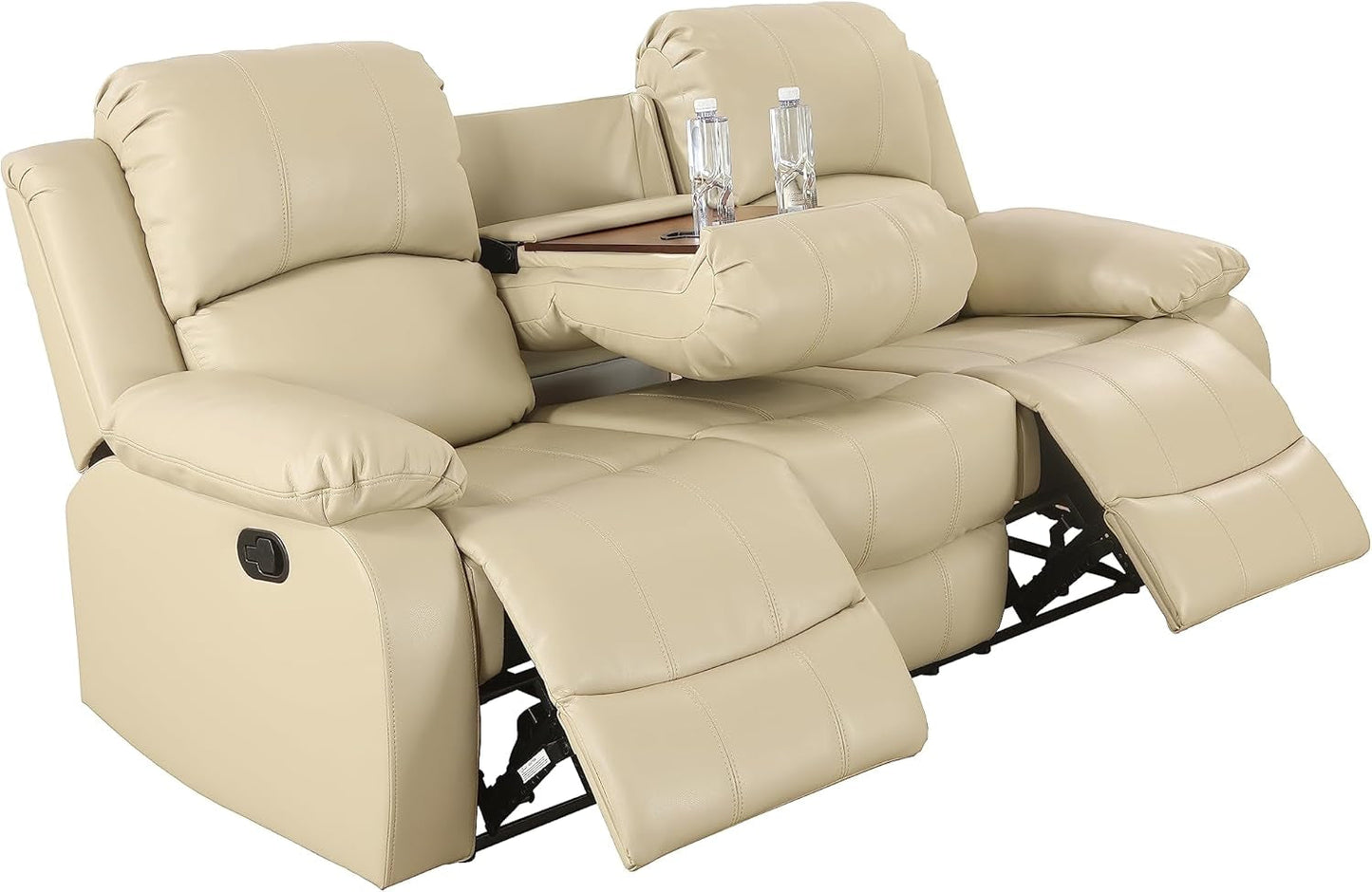 Beige 3 Piece Manual Recliner Sofa Set With Cup Holders