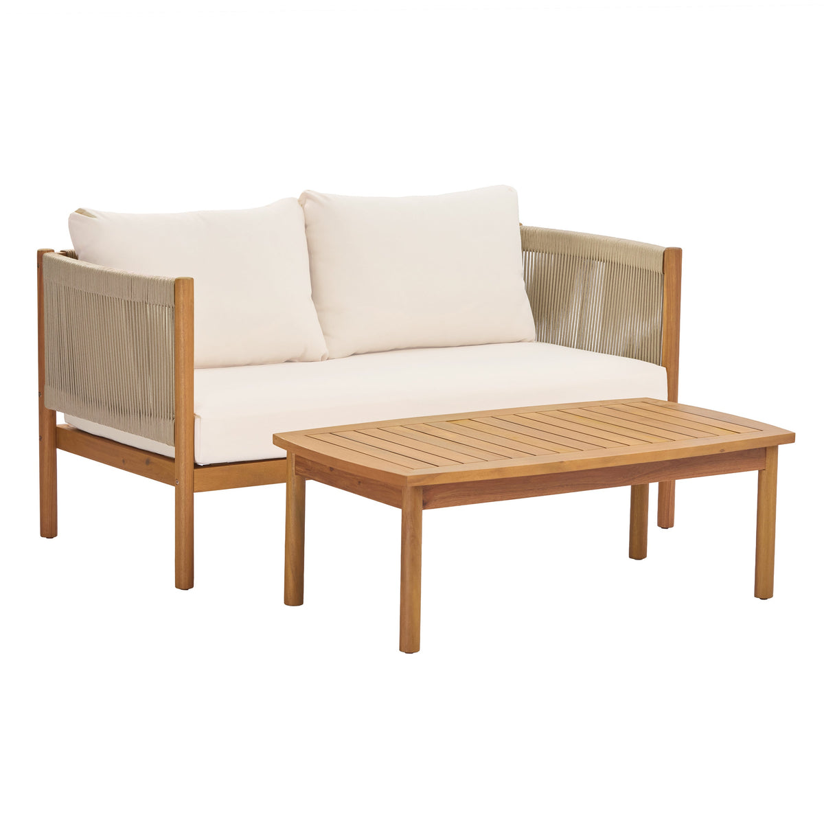 Outdoor Loveseat and Coffee Table Set with Acacia Wood Frame