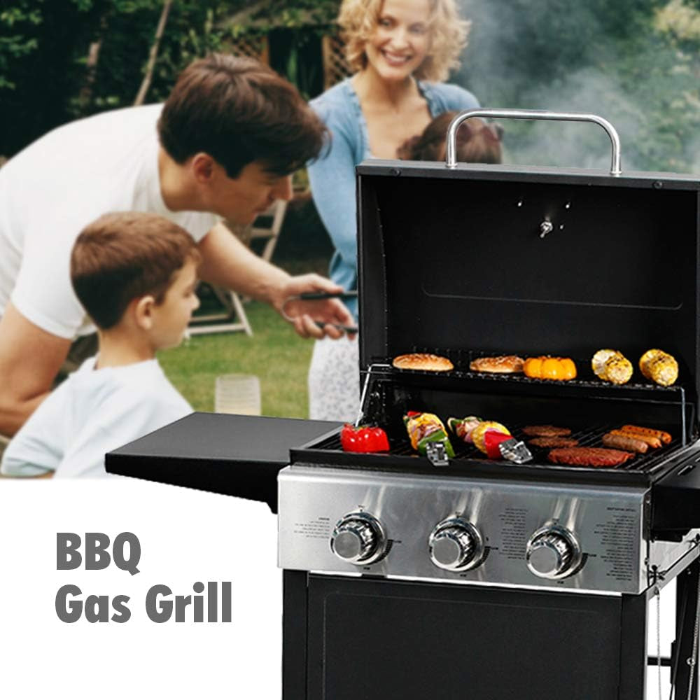 3-Burner Propane Gas Grill With Foldable Side Shelves 30,000 BTU Stainless Steel Outdoor Grill