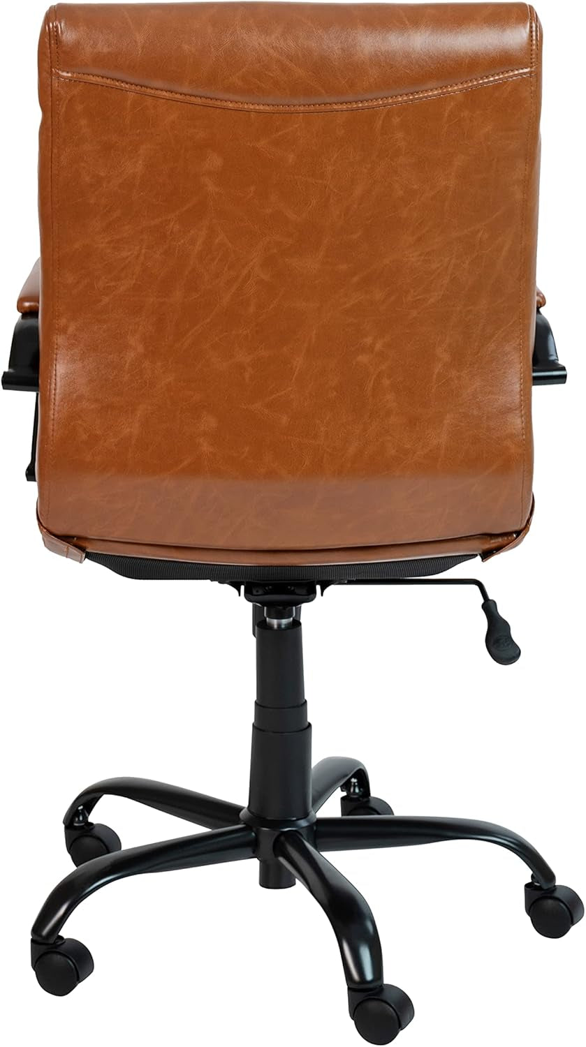Whitney Mid-Back Leather Desk Chair Brown Black Adjustable Height