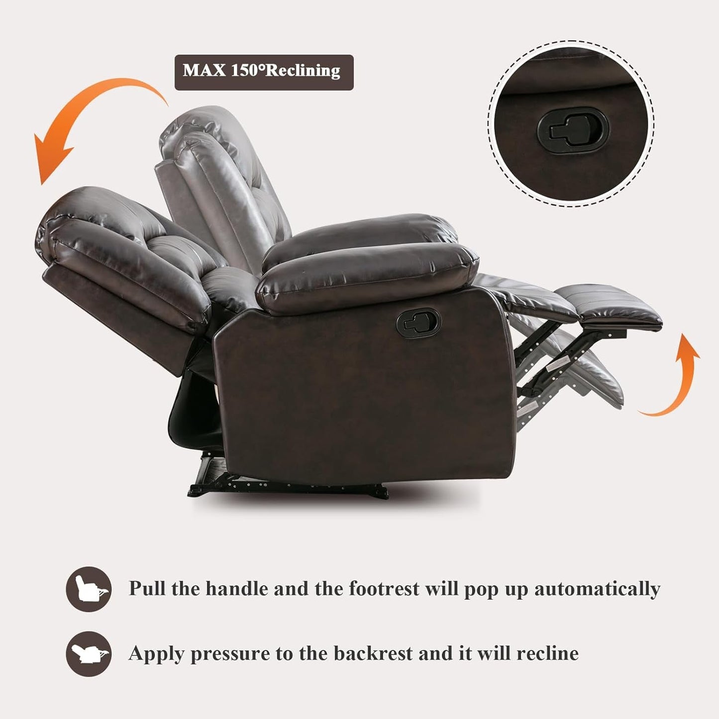 Manual Recliner Chair In Dark Brown Breathable Faux Leather