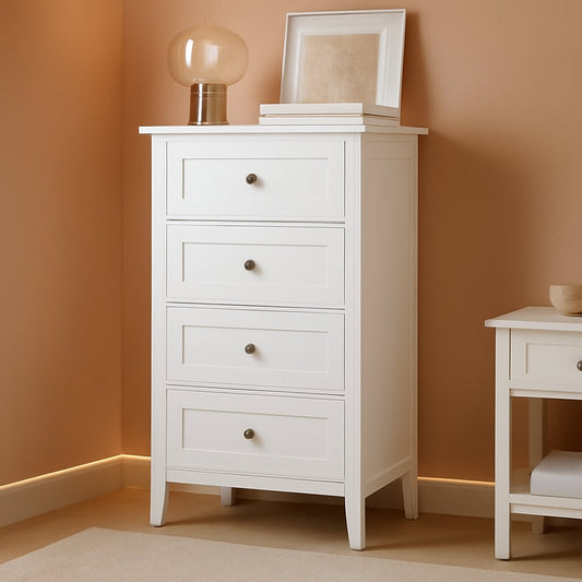 White Antique Four Drawer Dresser With Hardwood Storage
