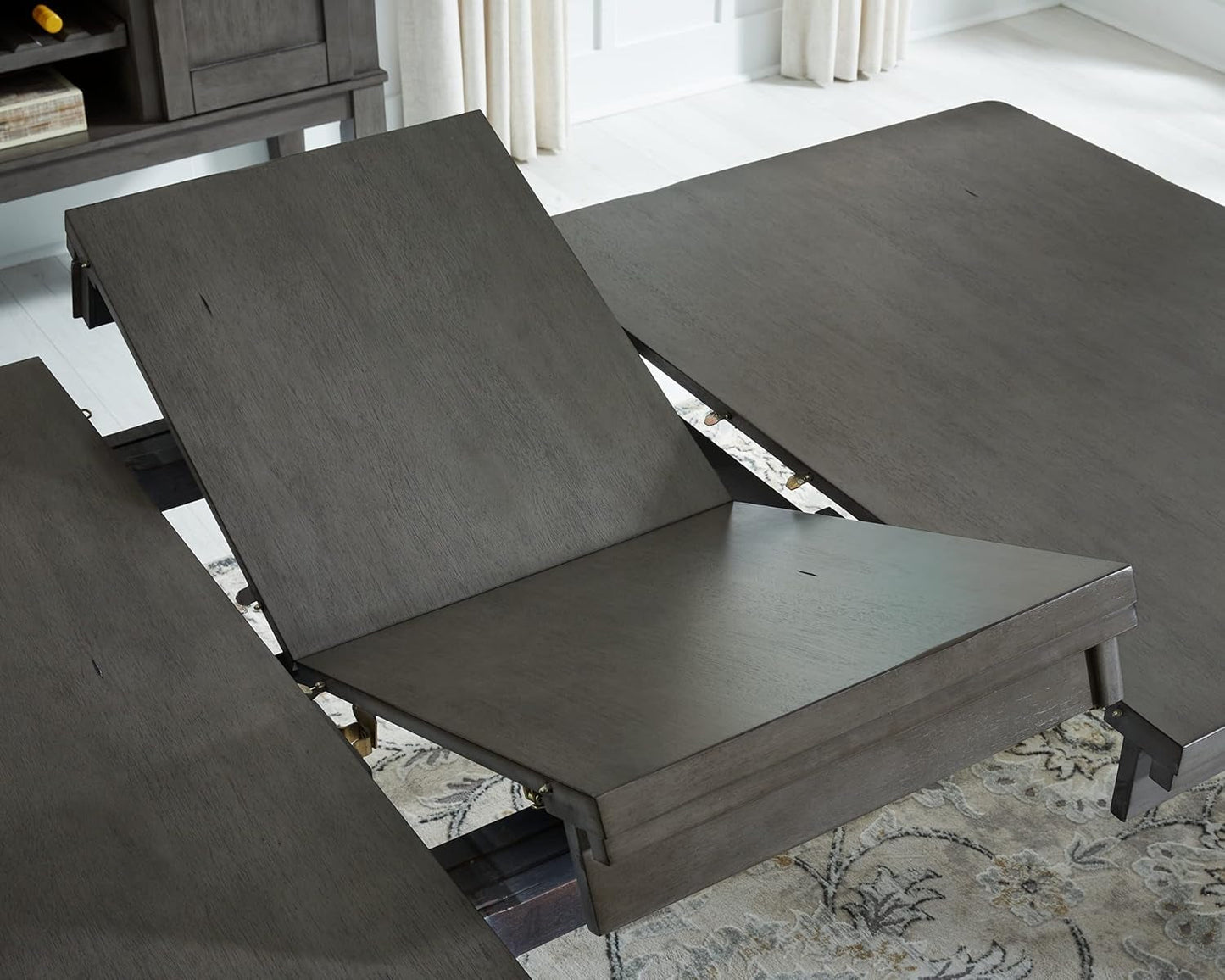 Hallanden Modern Farmhouse Butterfly Extension Dining Table Dark Gray