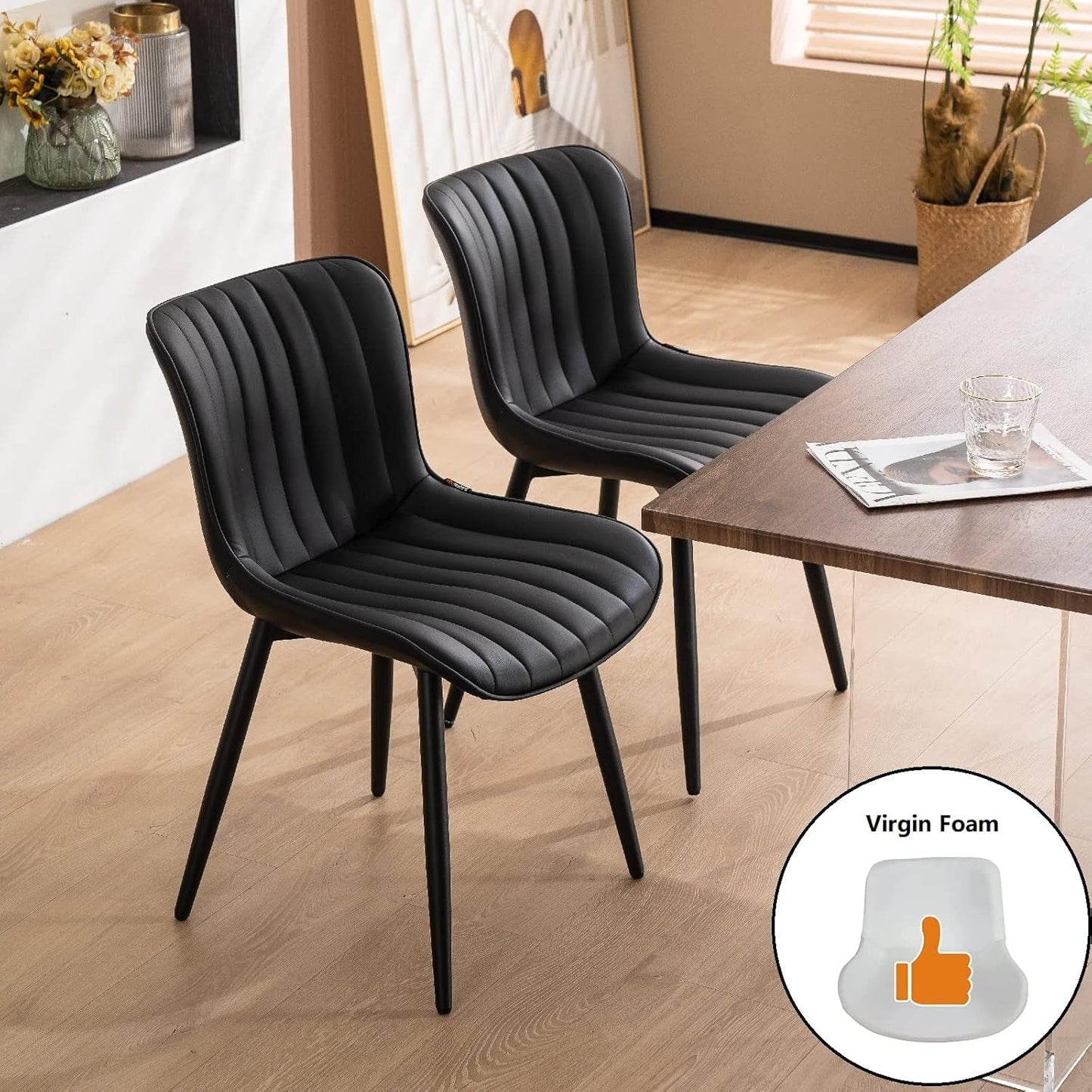 Black Upholstered Dining Chairs Set Of Two Modern Kitchen
