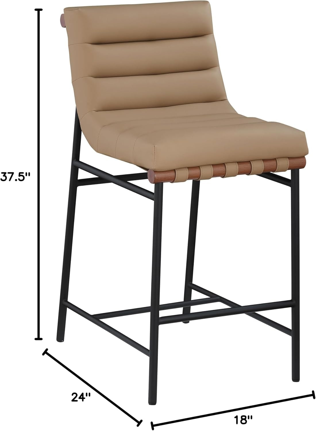 Burke Counter Stool Tan Vegan Leather Matte Black Frame