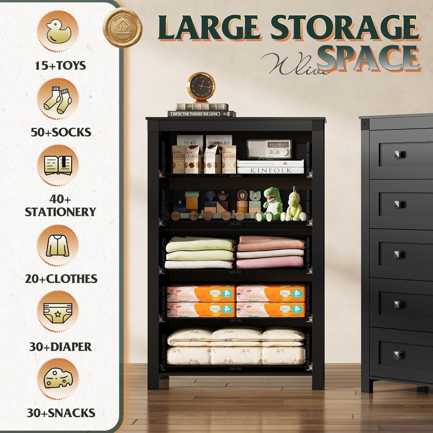 Farmhouse Tall Black Walnutstain Dresser With Drawers