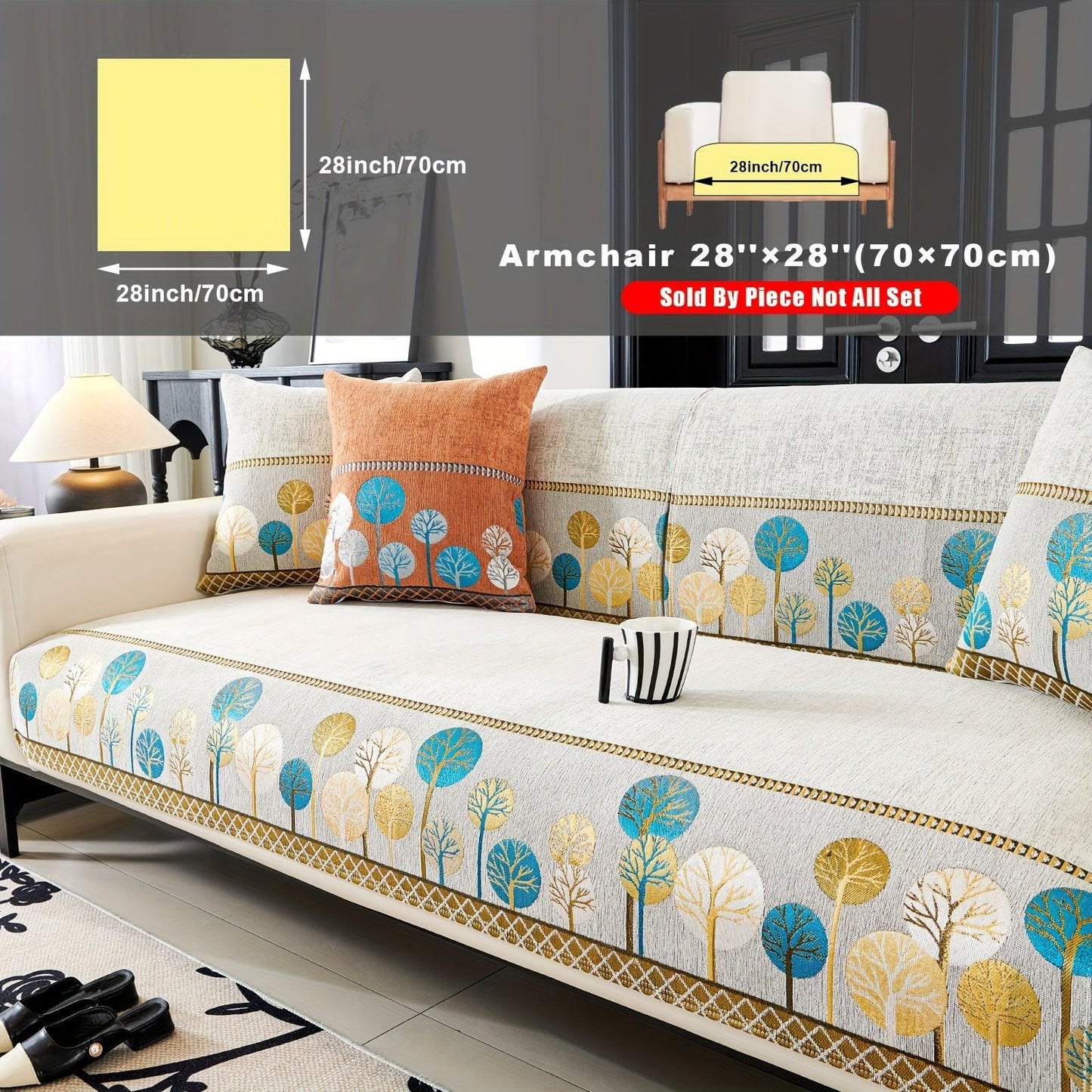 Pet Proof Couch Cover - Boho Chenille Sofa Cover with Tree Embroidery