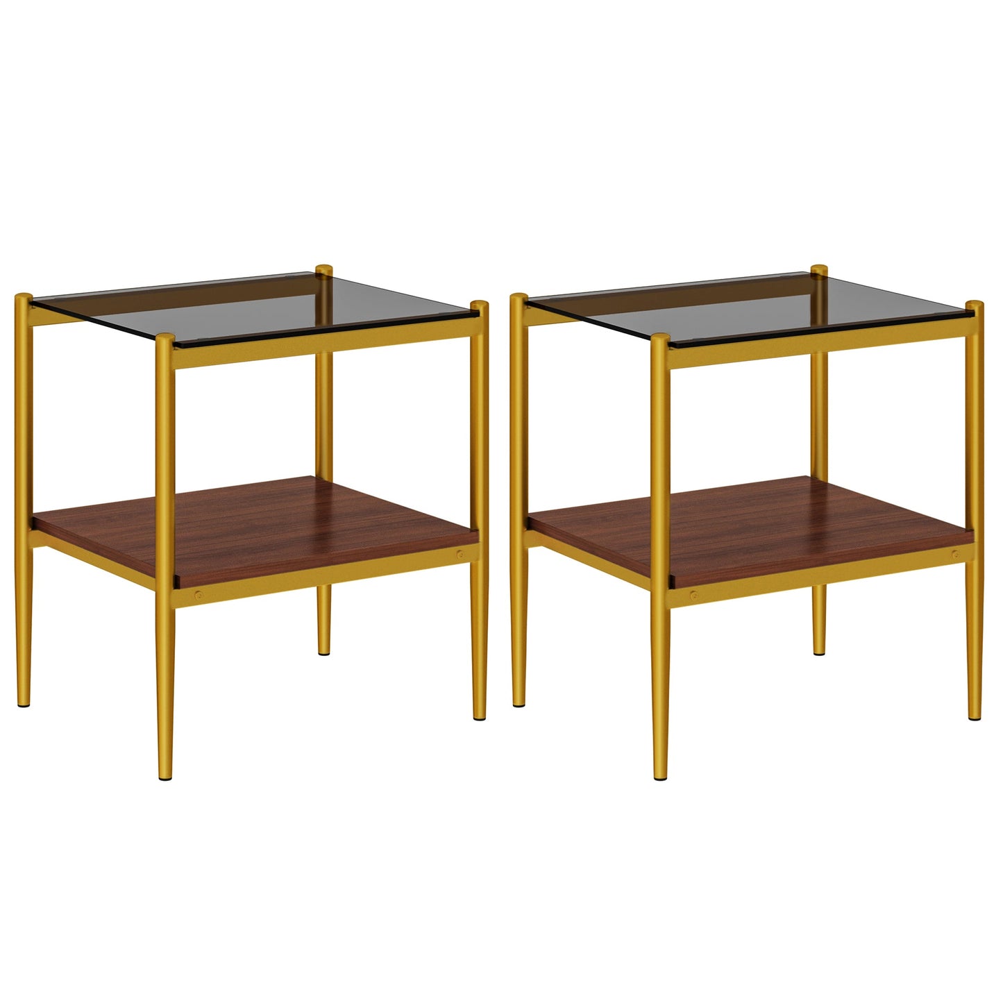 Set of 2 Rectangle End Tables with Tempered Glass Top