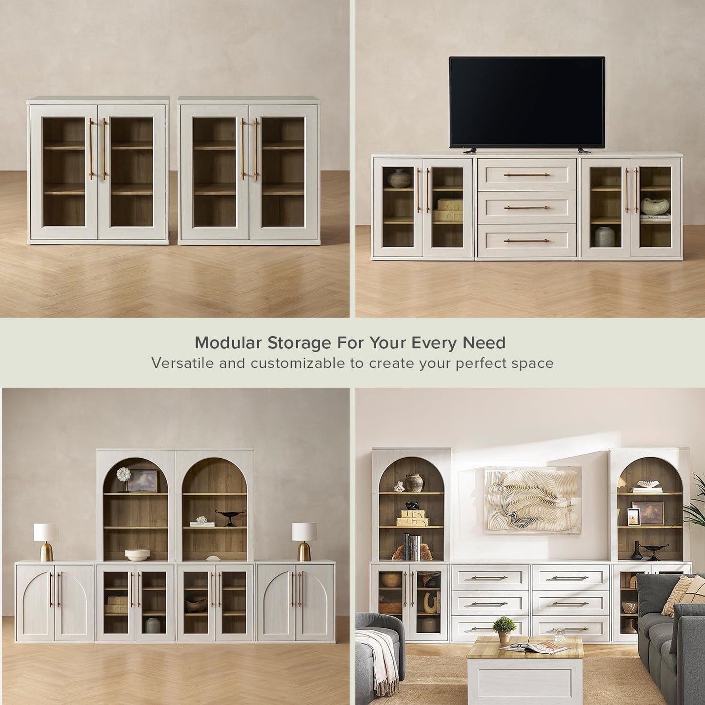 Two Tone Oakwood Acrylic Modular Buffet Cabinet Unit