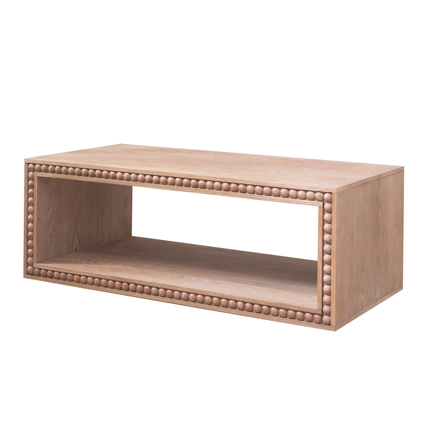 Rustic Beaded Edge Coffee Table – 47.6" Rectangular Center Table with Open Storage Shelf