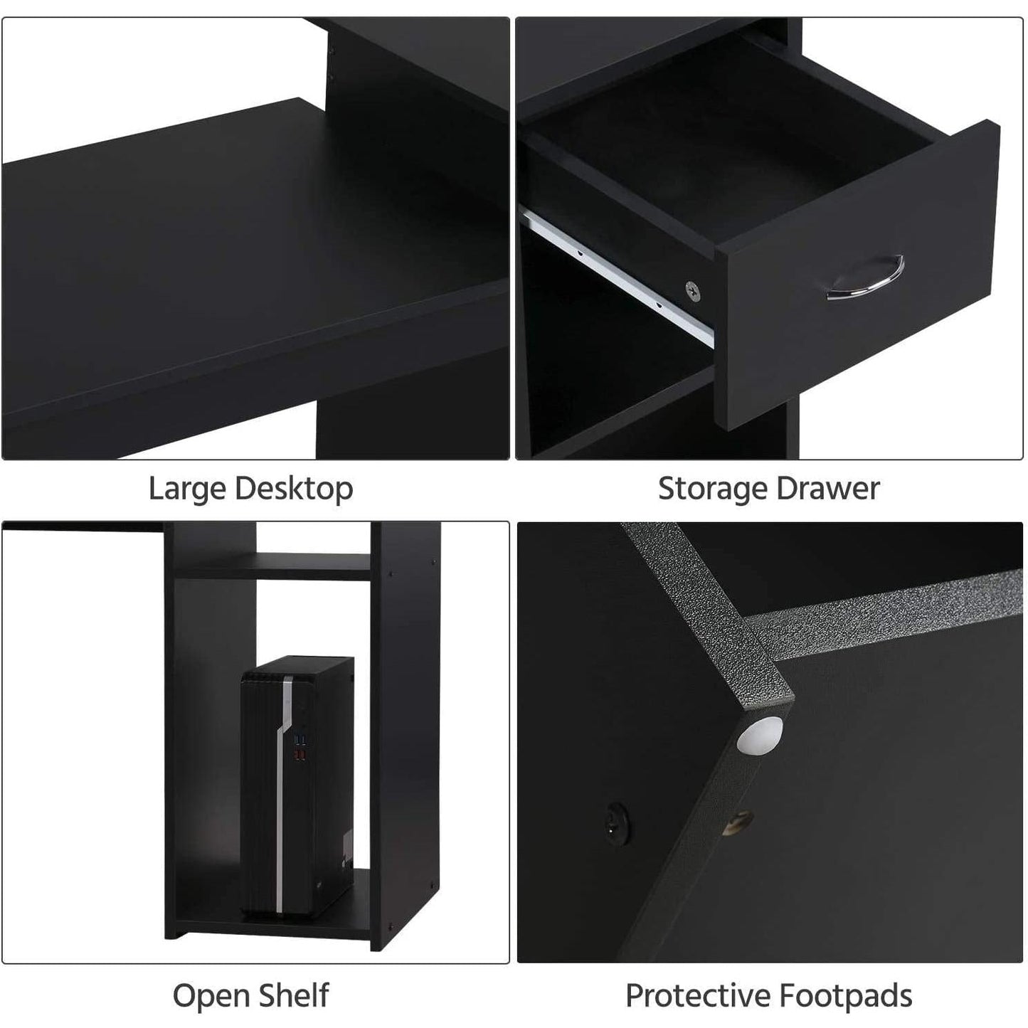 Black Wooden Computer Desk With Storage Drawer Cpu Stand