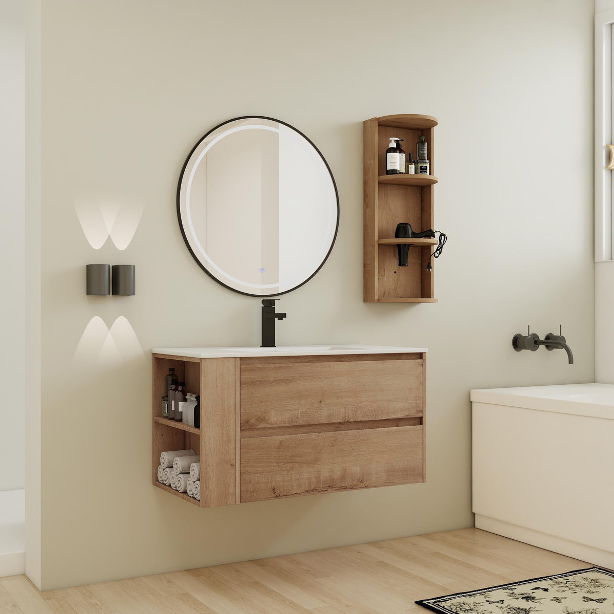 36" Wall-Mounted Bathroom Vanity With Sink and Storage Rack