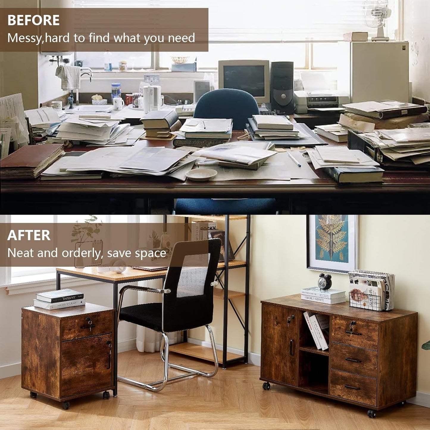 Mobile Lockable File Cabinet With Drawer Door Rustic Brown