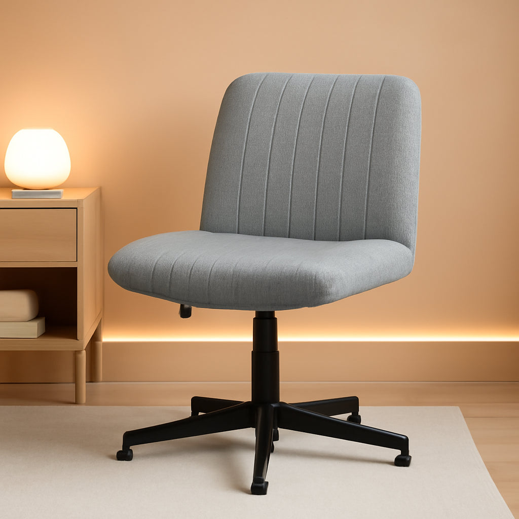 Cross Legged Office Chair Grey Wide Seat Adjustable Height