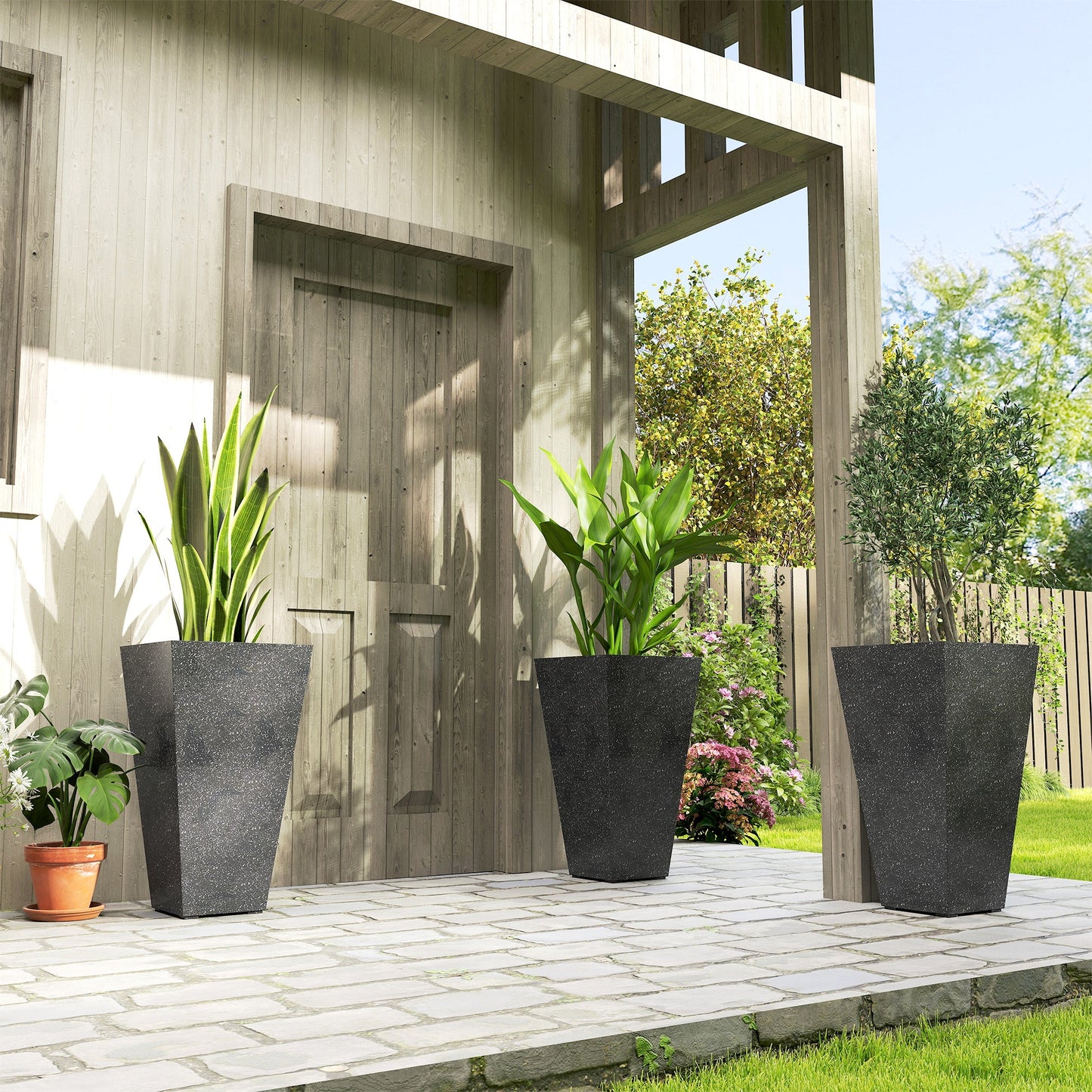 Outsunny 28" Tall Planters - Set of 3 Plastic Flower Pots