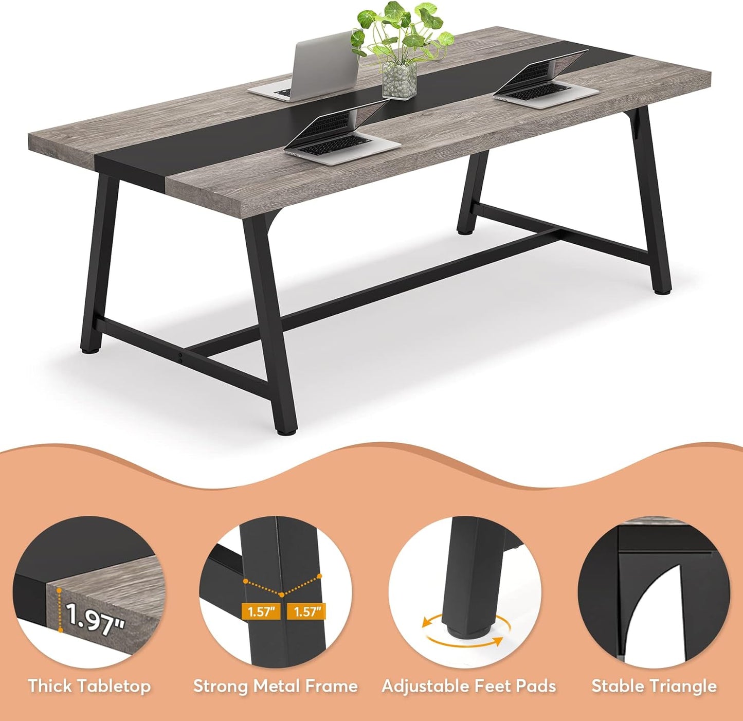 Modern Rectangular Conference Table for 6-8 People
