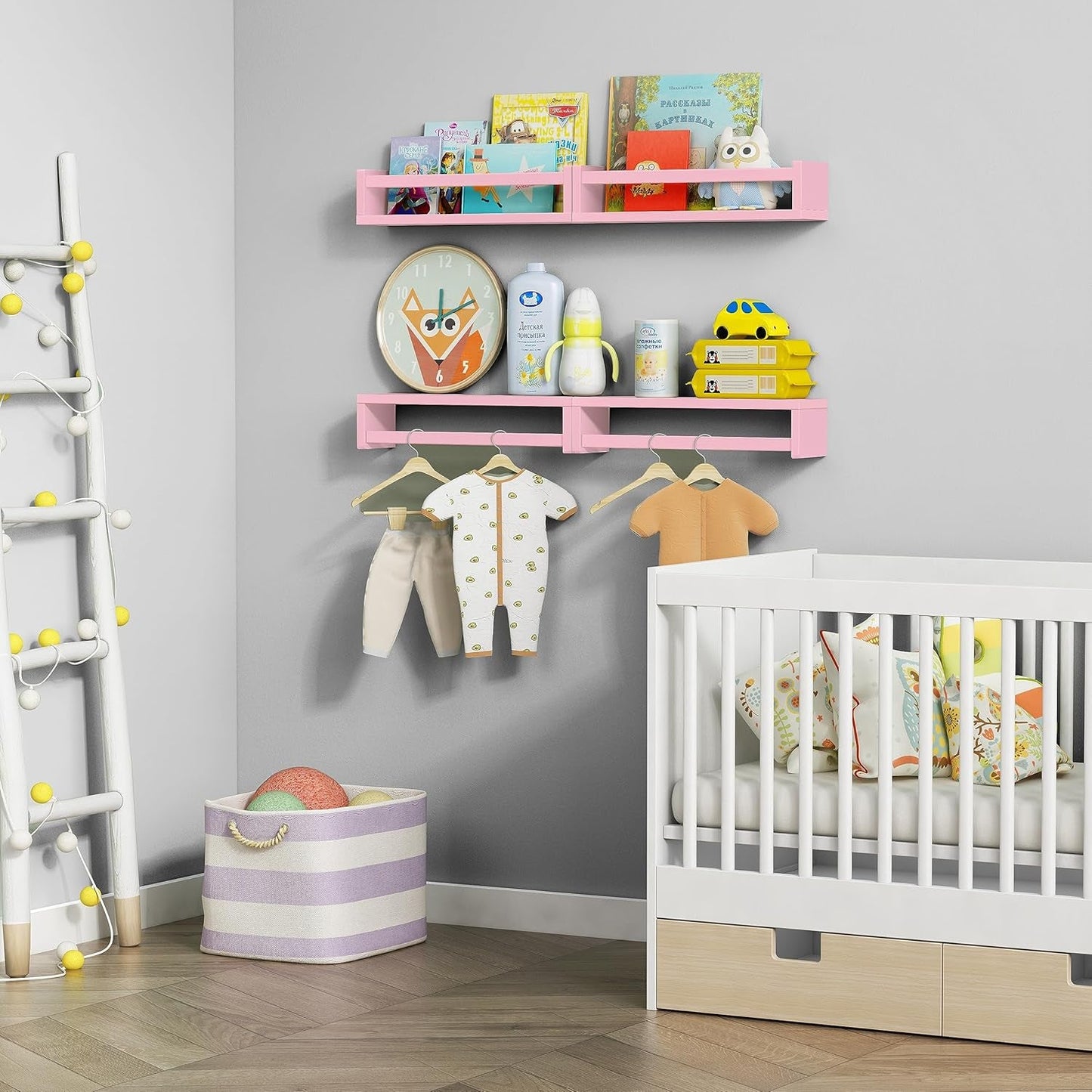 Pink Floating Wall Shelves Set Of 4 Wooden Bookshelves