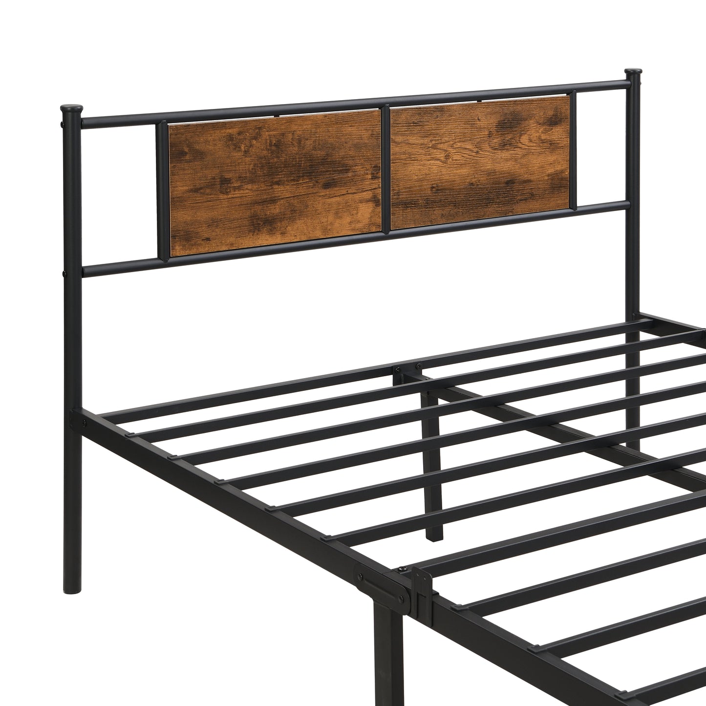 King Size Metal Bedframe With Wood Panel Decoration