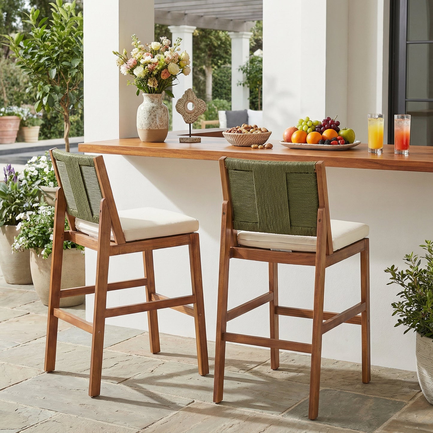 Outdoor Acacia Wood Bar Stools (Set of 2)