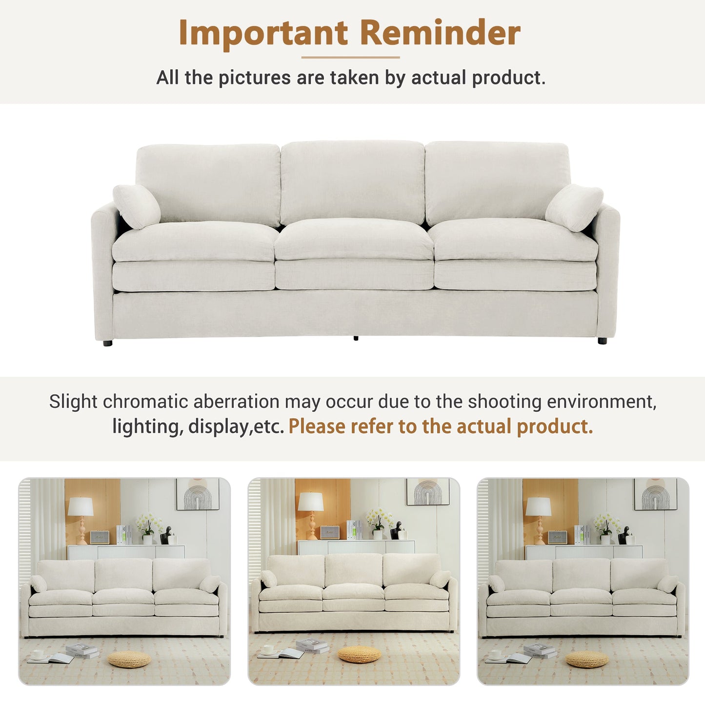 Cozy Upholstered 3-Seater Sofa with Plush Double Cushion and Ergonomic Design