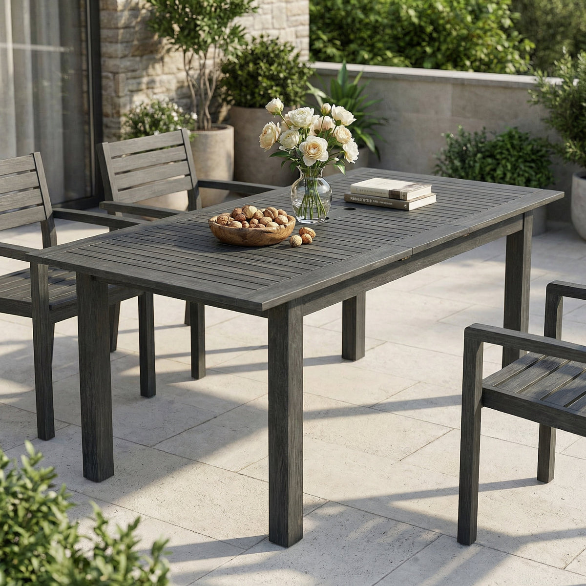 Outdoor Expandable Acacia Wood Dining Table, Dark