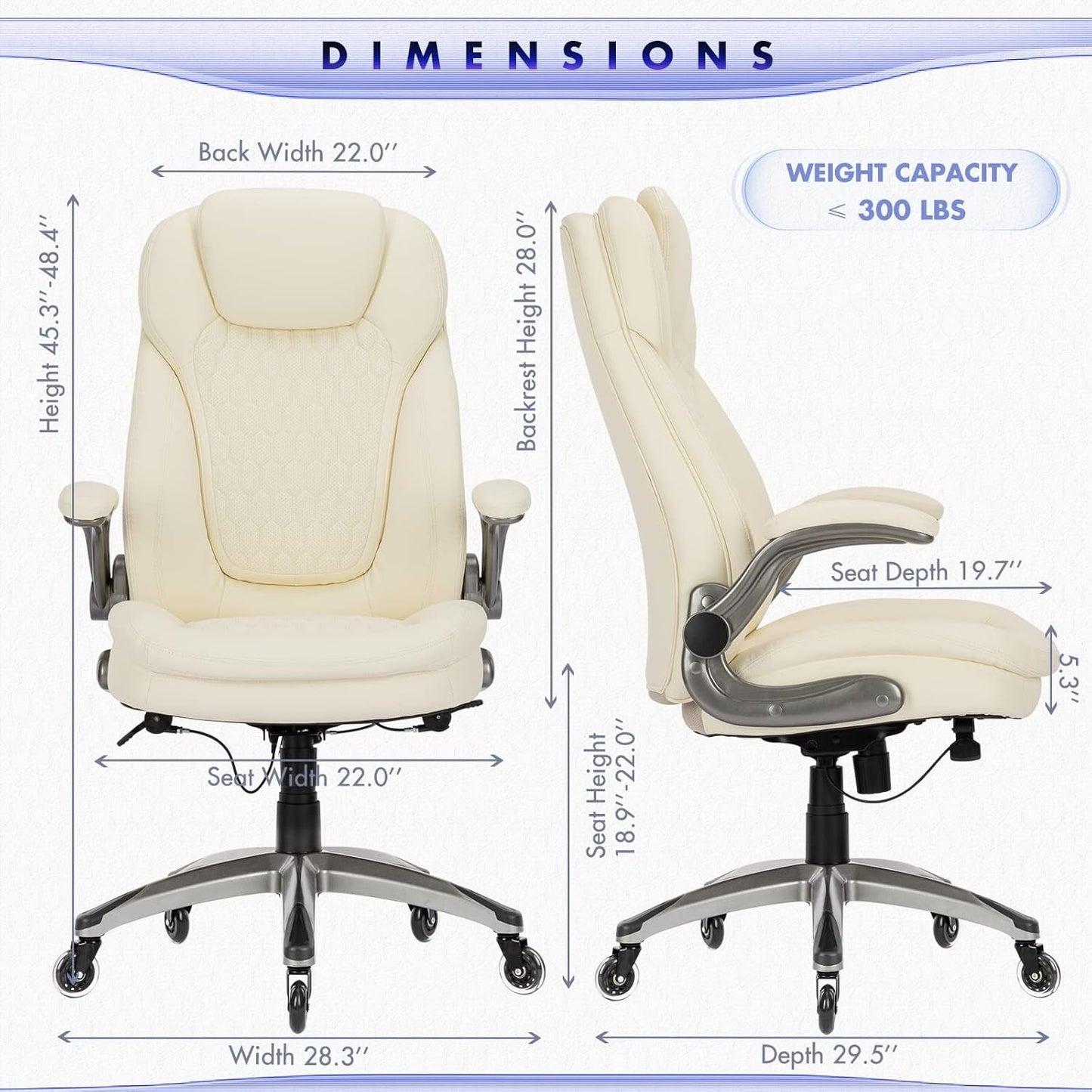 Ivory Ergonomic High Back Office Chair With Leather Seat