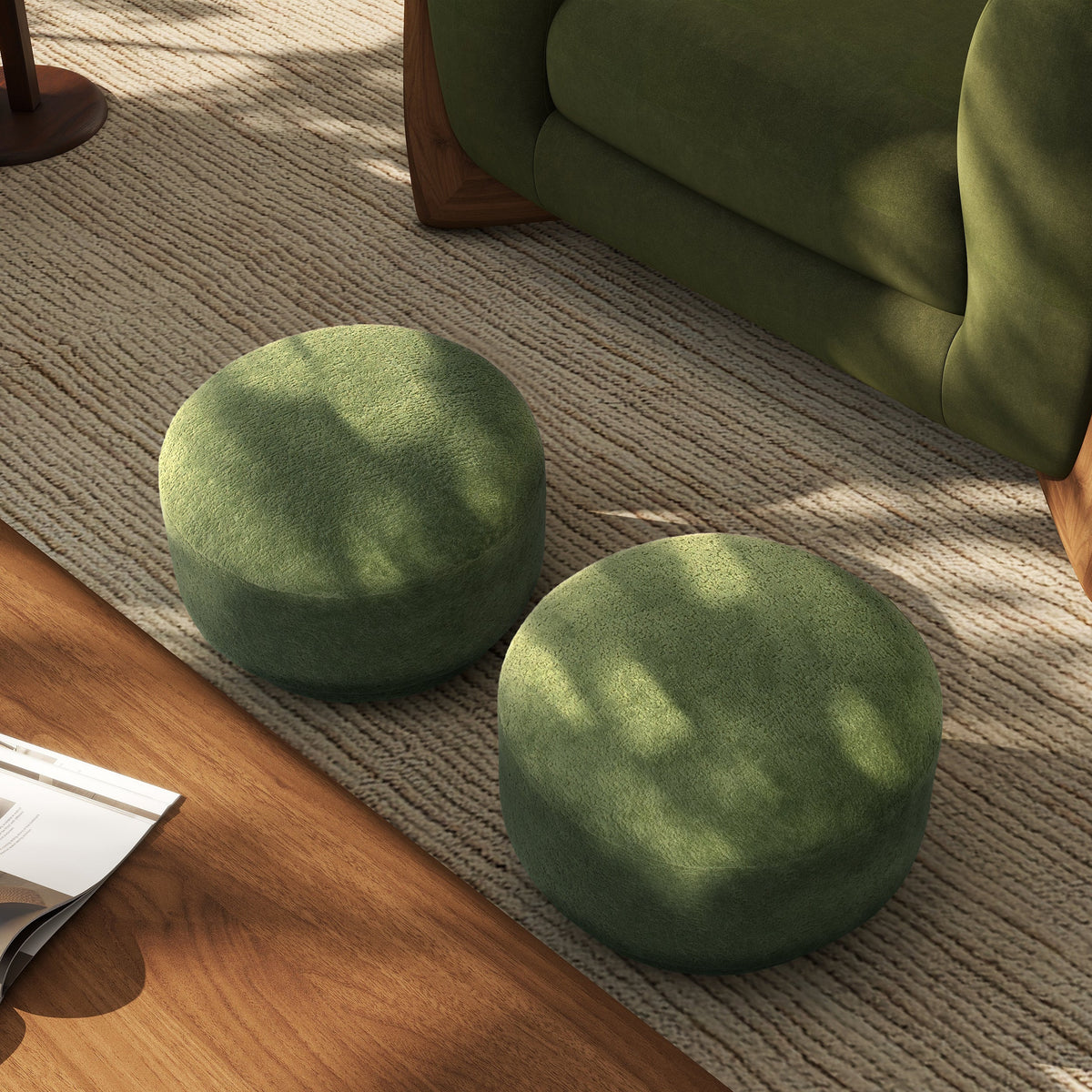 Fuji 15" Mushroom Footstool Ottoman, Moss