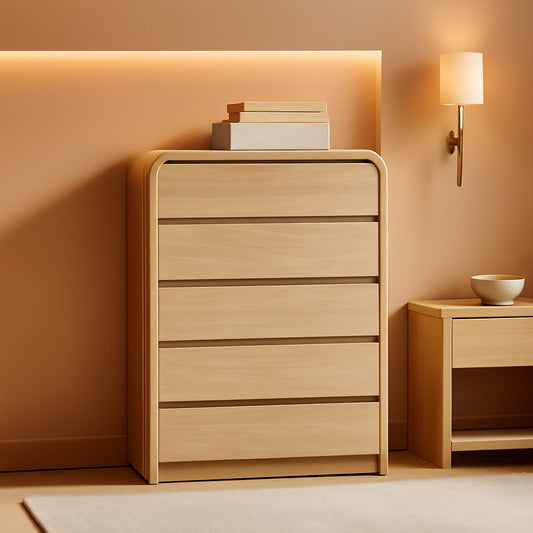 Vertical Dresser With Five Drawers In Natural Oakgrain