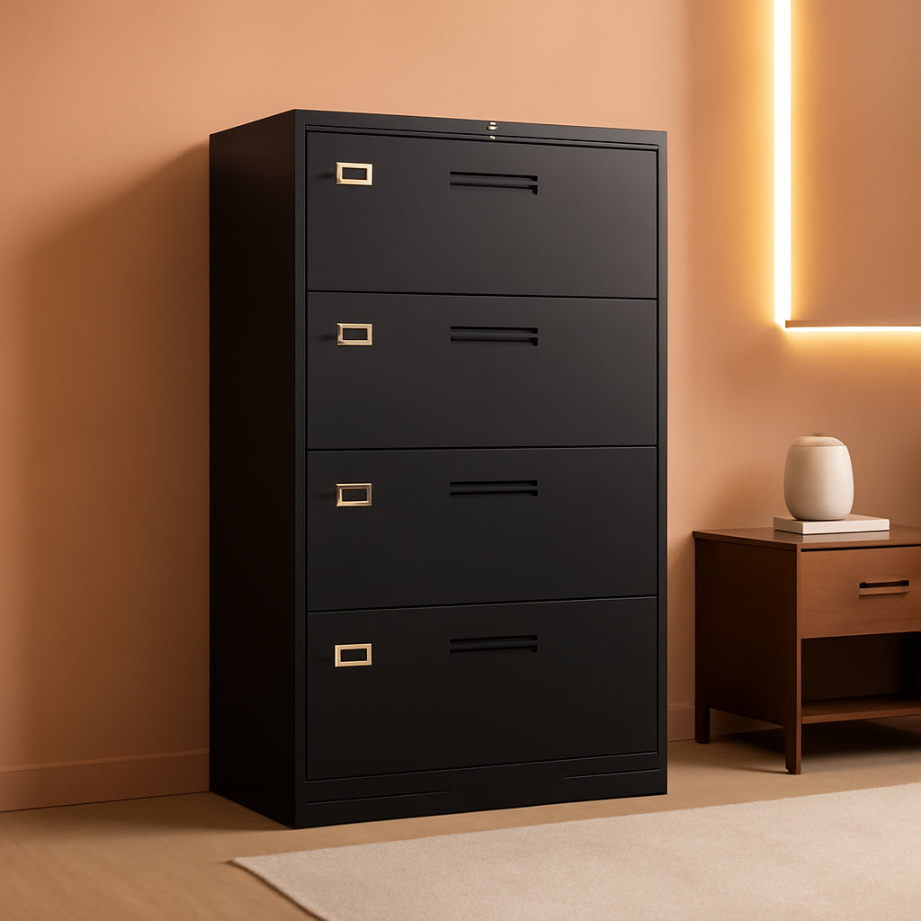 Lockable 4 Drawer Lateral File Cabinet For Office Use
