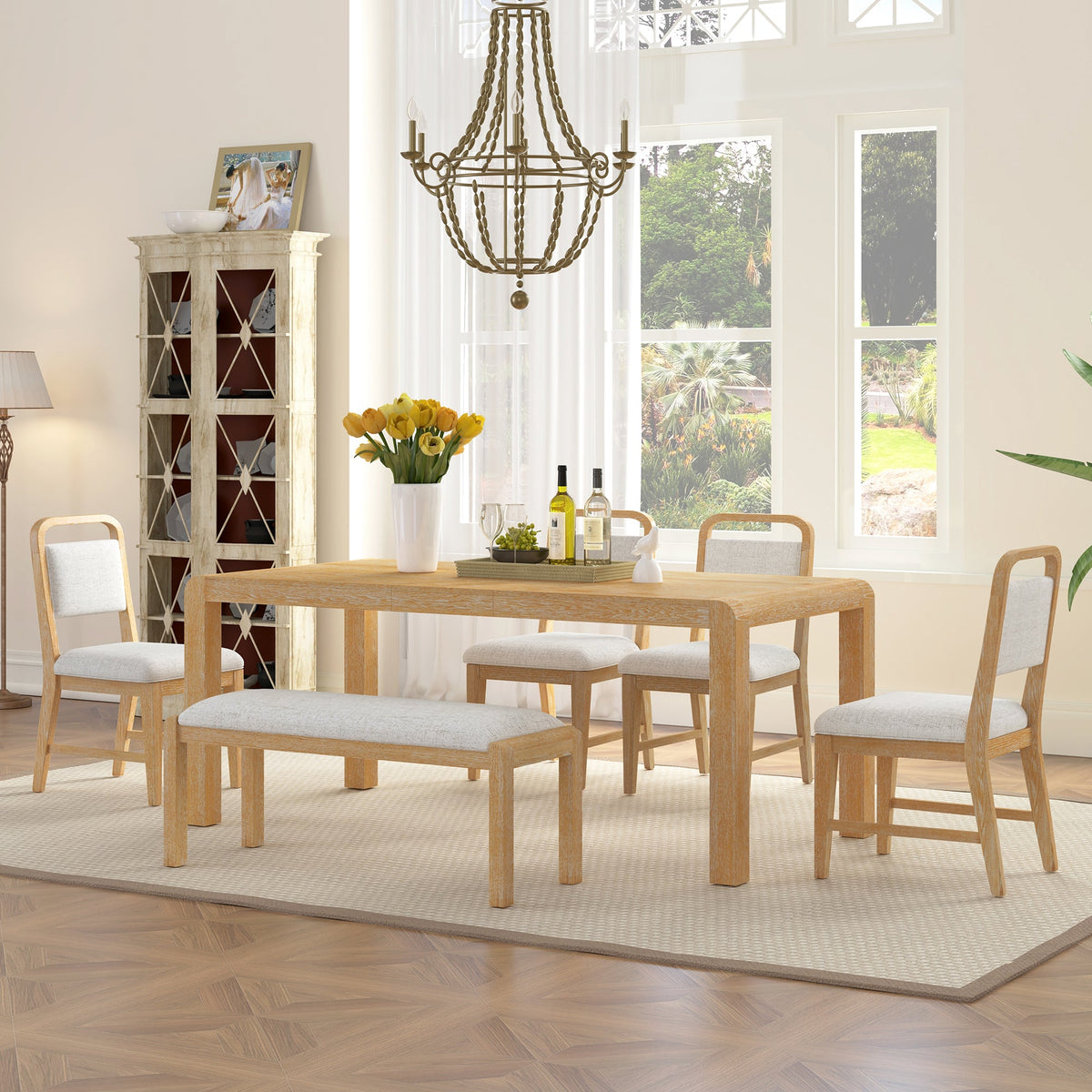 TREXM Vintage Extendable Dining Table Set for 4-6