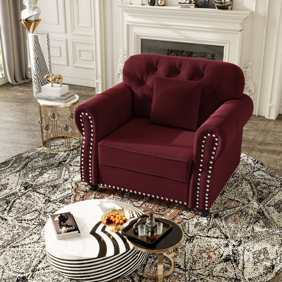 41.3" Upholstered Velvet Sofa with Nailhead Trim