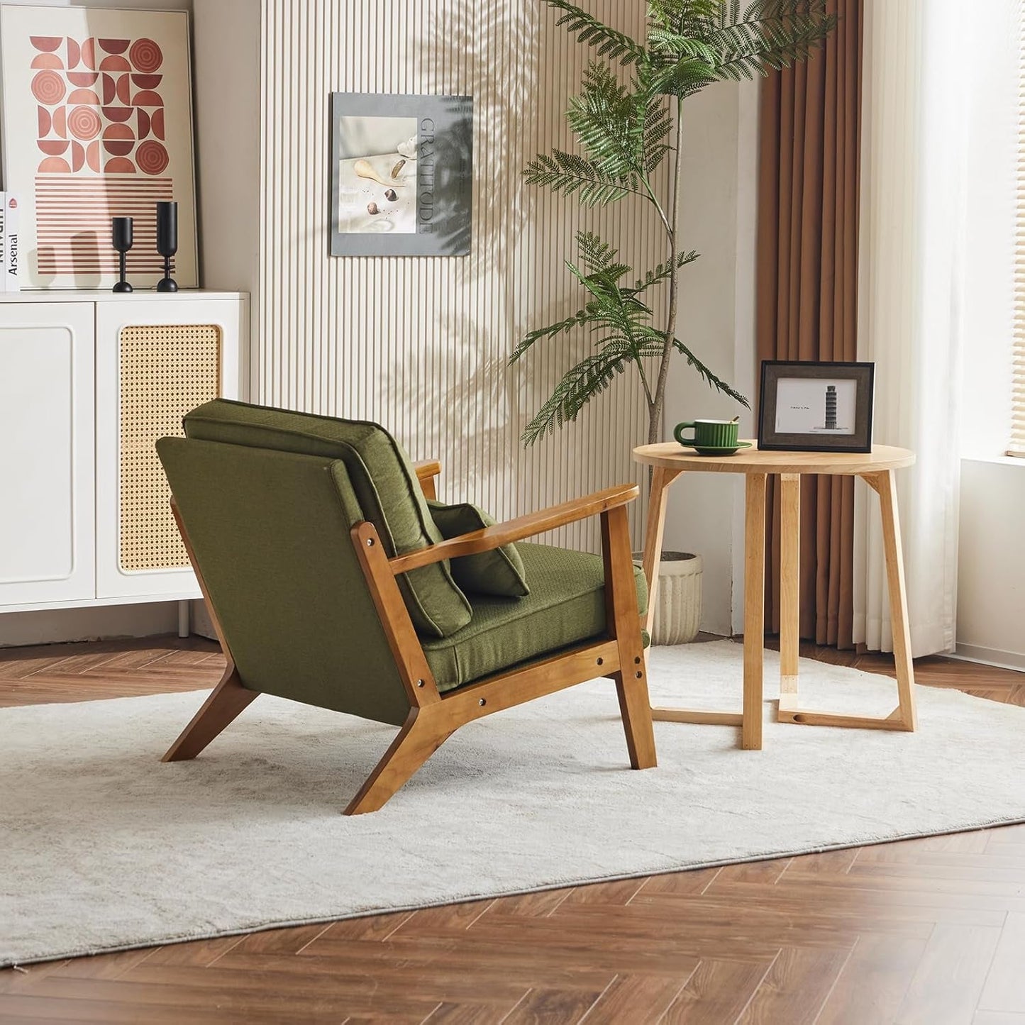 Green Luxury Upholstered Armchair With Lumbar Pillow