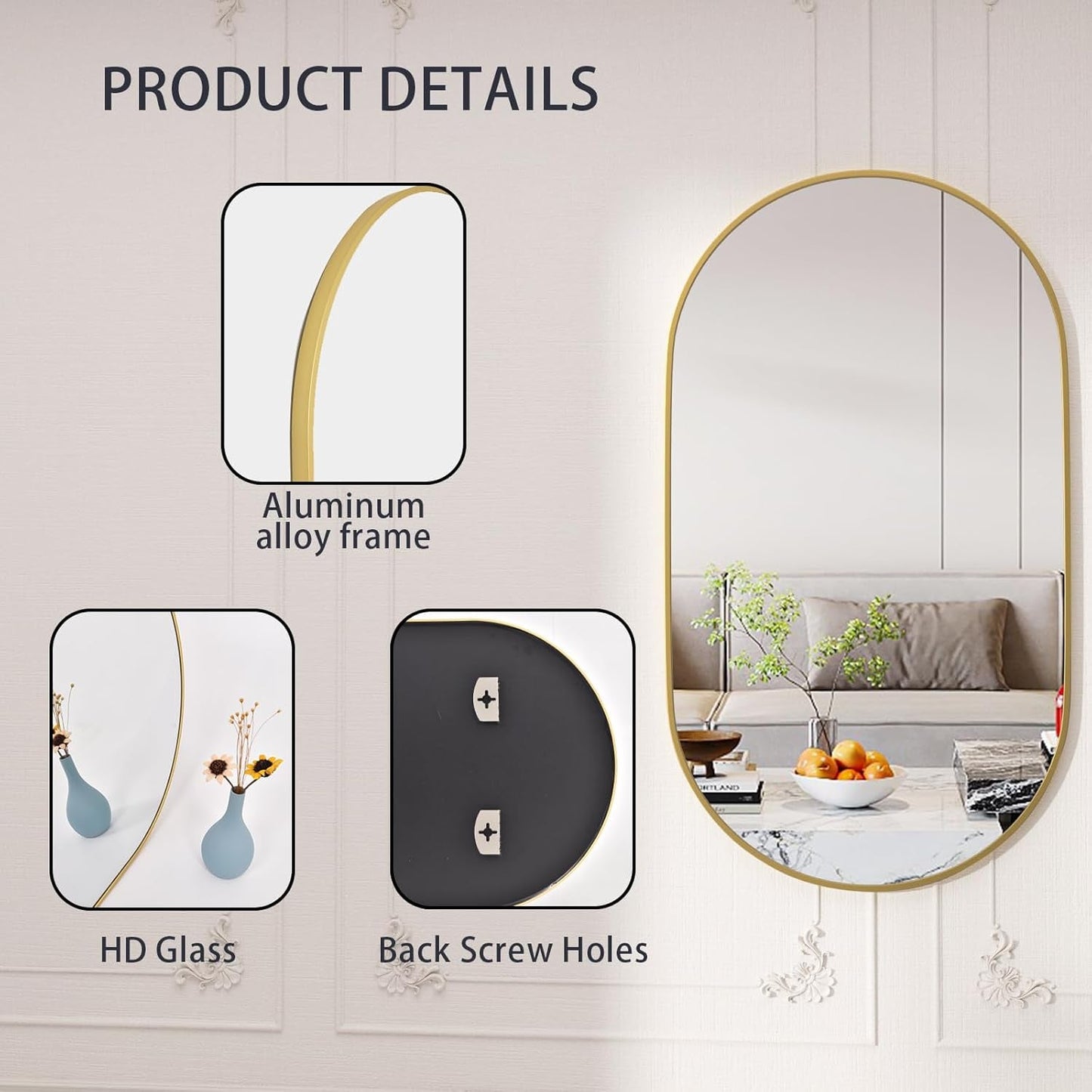 Gold Oval Bathroom Mirror 20x28 Wall Decor Mirror Style