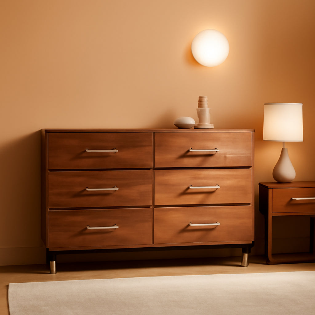 Walnut Dresser Six Drawer Storage Organizer Cabinet