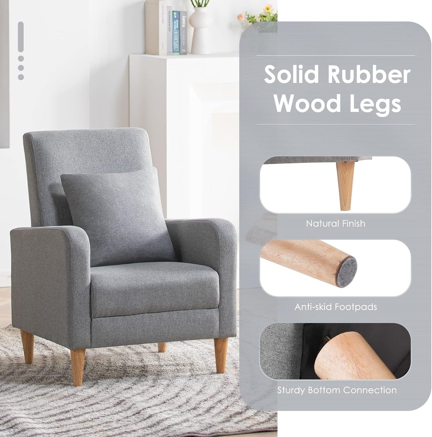 Grey Accent Chairs With Wood Legs For Living Room Space