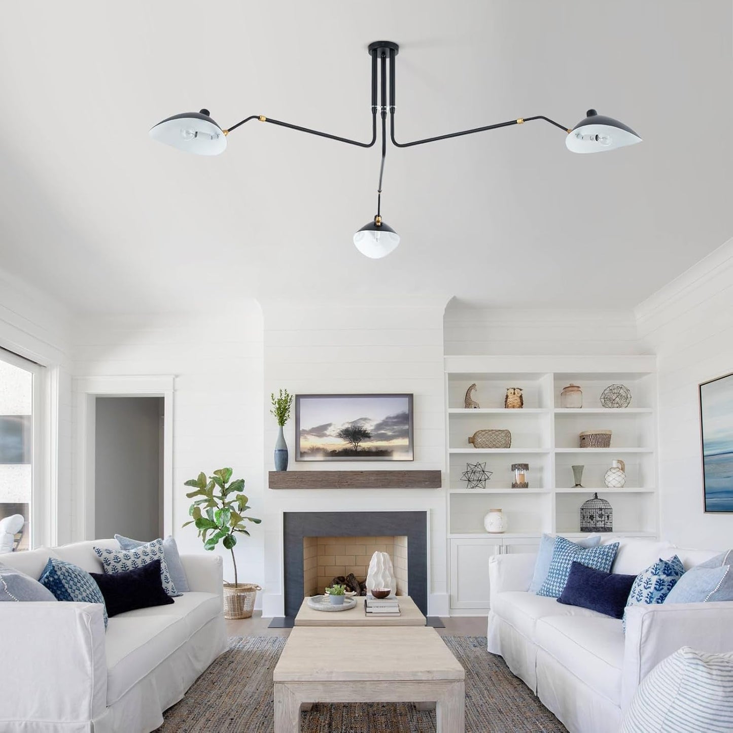 Matt Black Three Arm Adjustable Pendant Light Chandelier