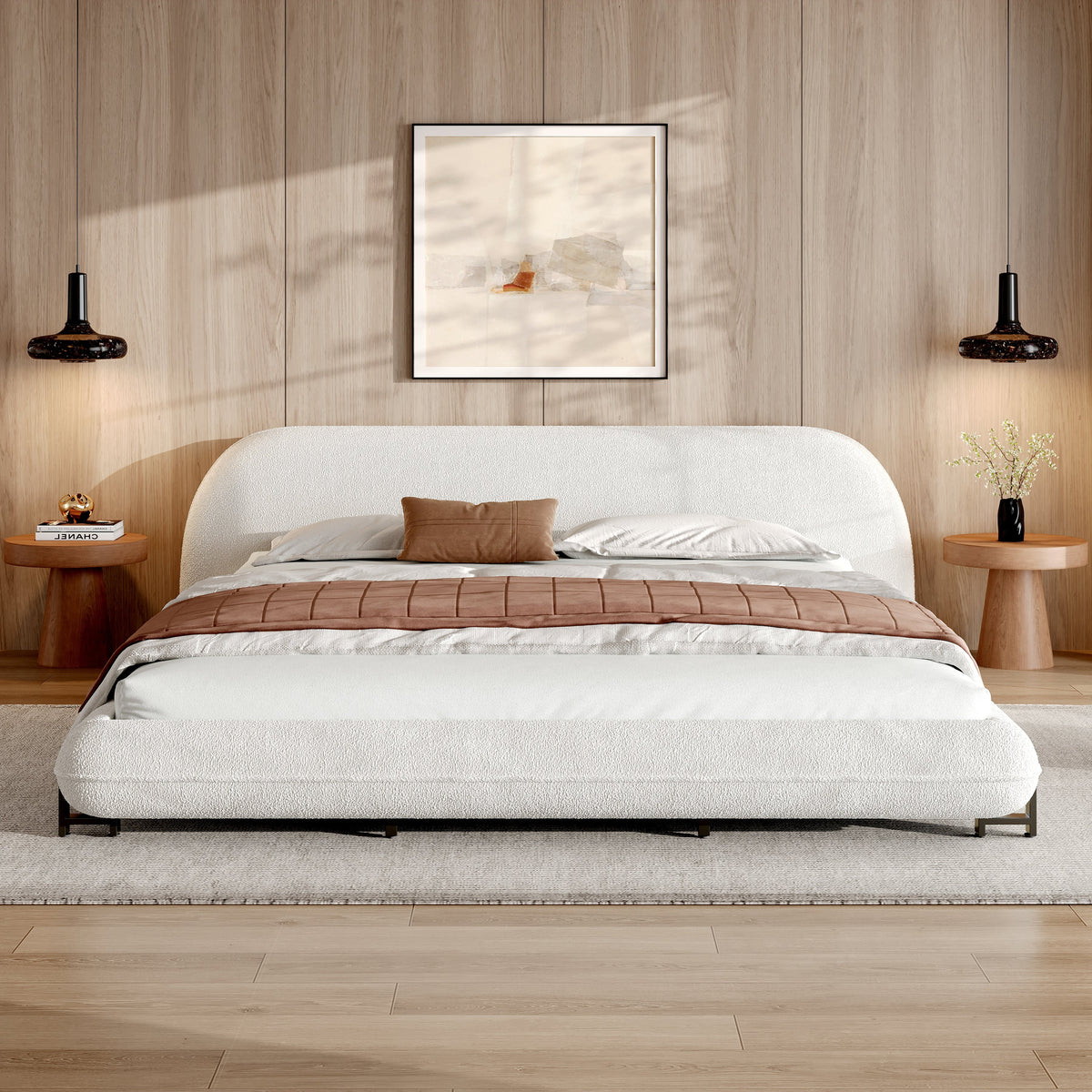 California King Size Bed Frame with Boucle Fabric