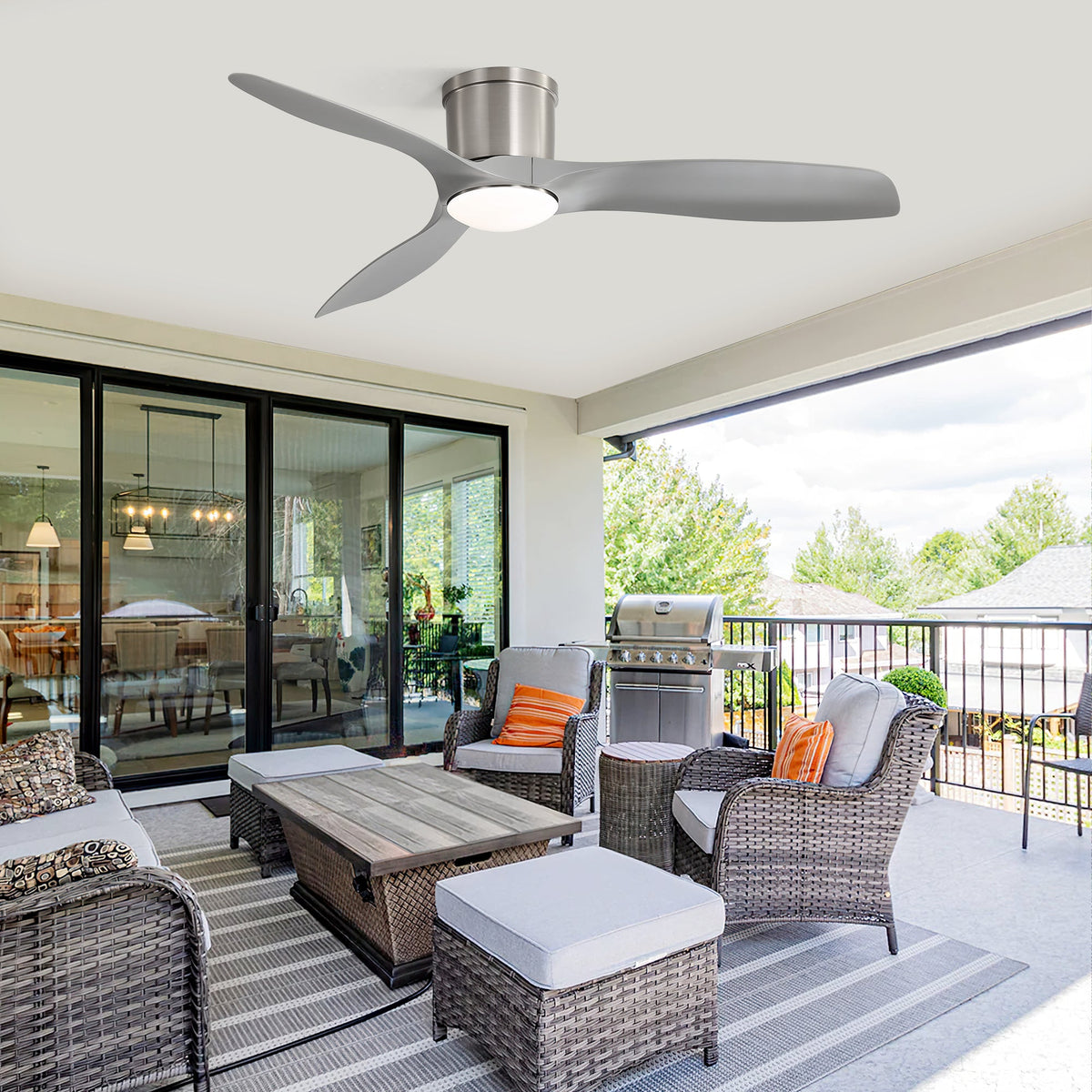 52 Inch Flush Mount Ceiling Fan with Dimmable LED Light