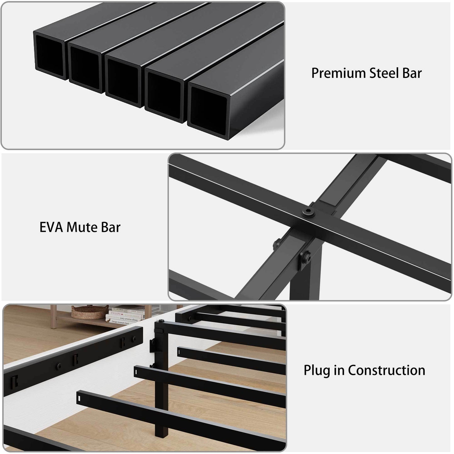 King Bed Frame Headboard , Wood Platform Bed Frame , Noise Free,No Box Spring Needed and Easy Assembly Tool,Large Under Bed Storage,White
