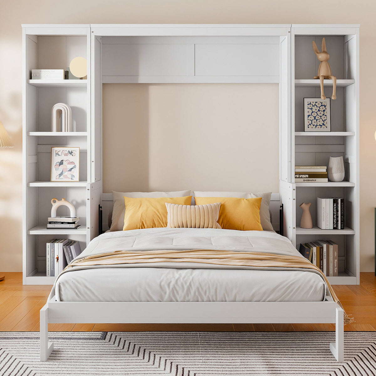 Queen Size Murphy Bed With Desk And Bookshelf