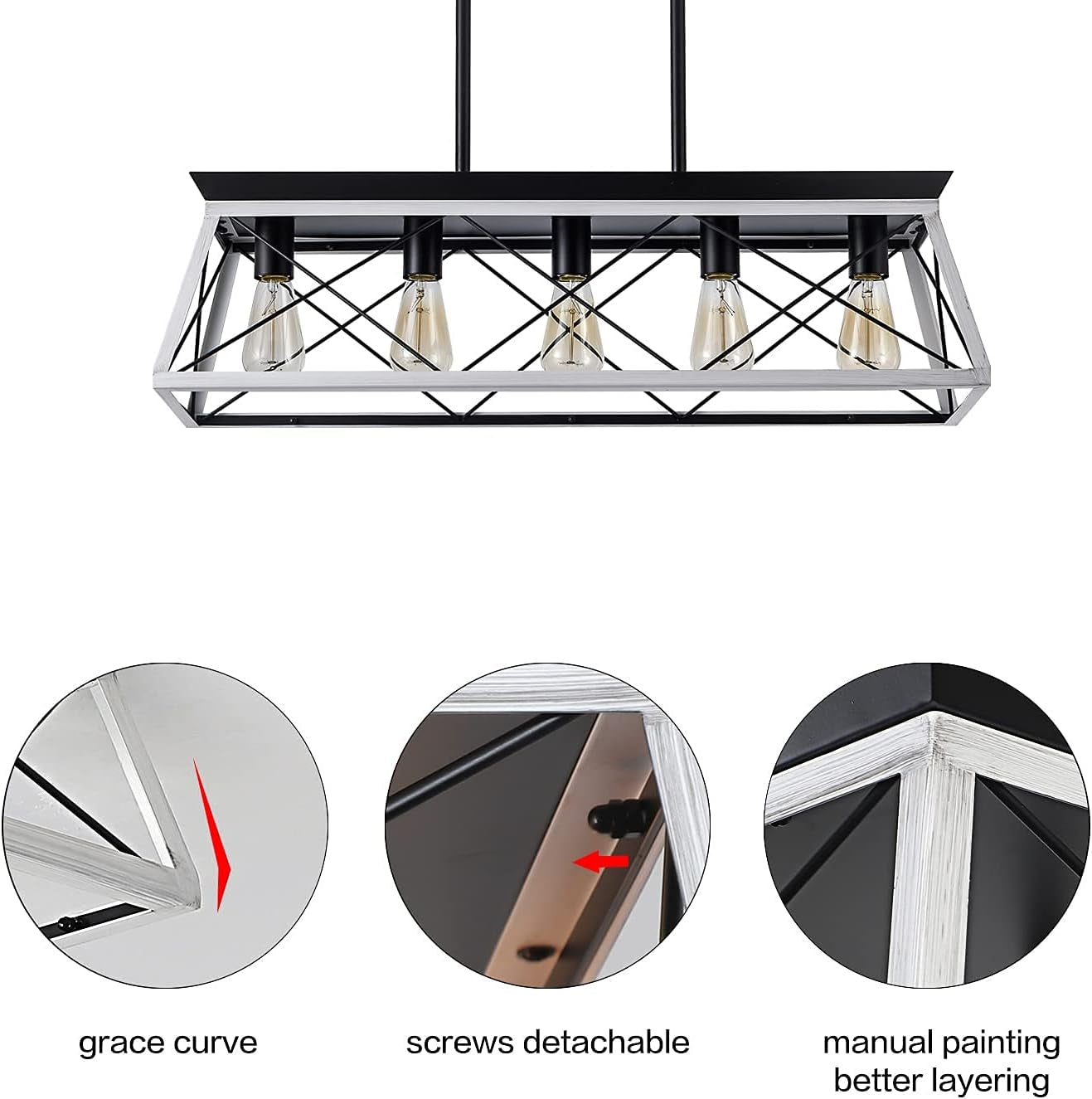 5-Light Farmhouse Pendant Linear Chandelier