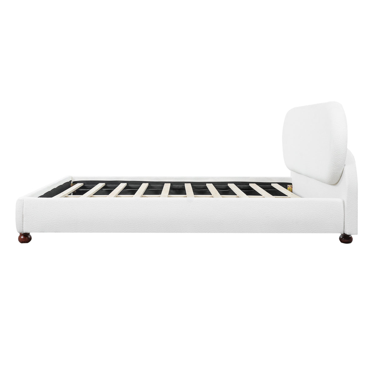 Cream-Colored Boucle Upholstered Bed with Rubber Wood Foot - King