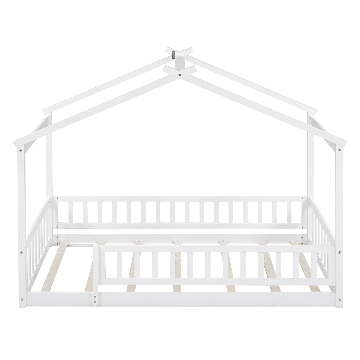 Twin Size Wood Bed House Bed Frame with Fence, for Kids, Teens, Girls, Boys,White