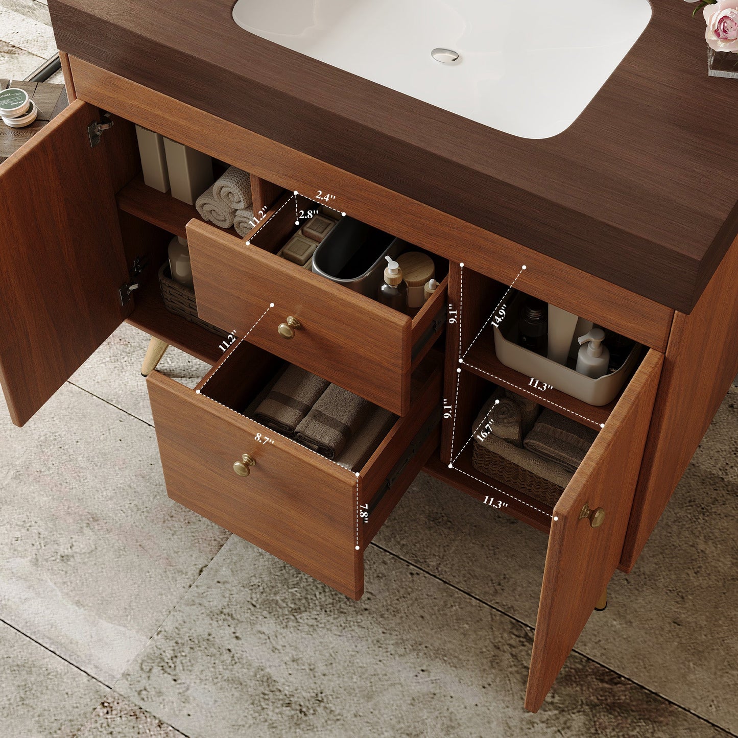 36" Modern Freestanding Bathroom Vanity with Sintered Stone Top