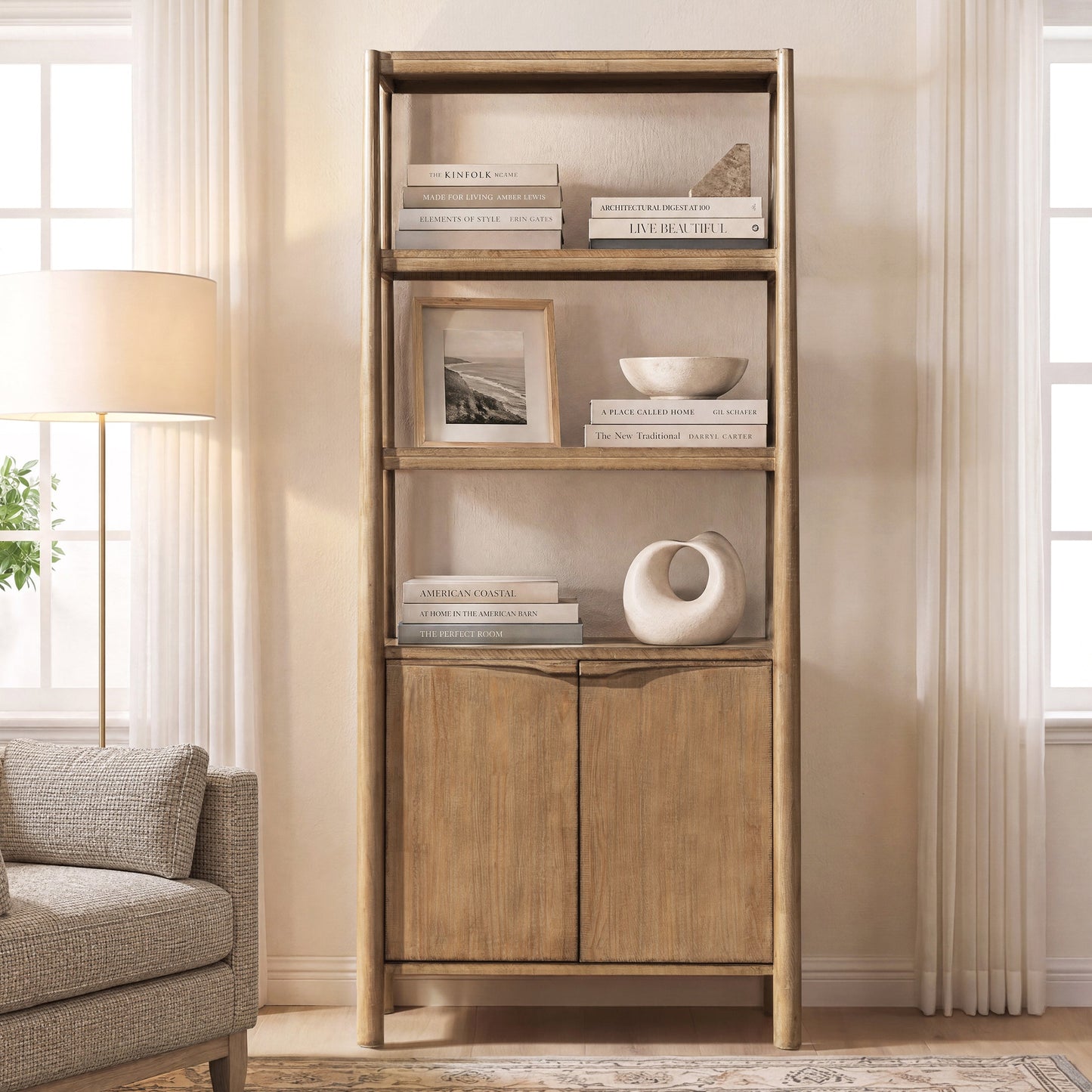 Nolan 86" Reclaimed Wood Bookcase with Lower Cabinet